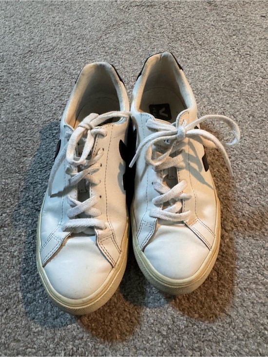 Veja Shoes - Veja White Leather Sneakers with Black V Accent